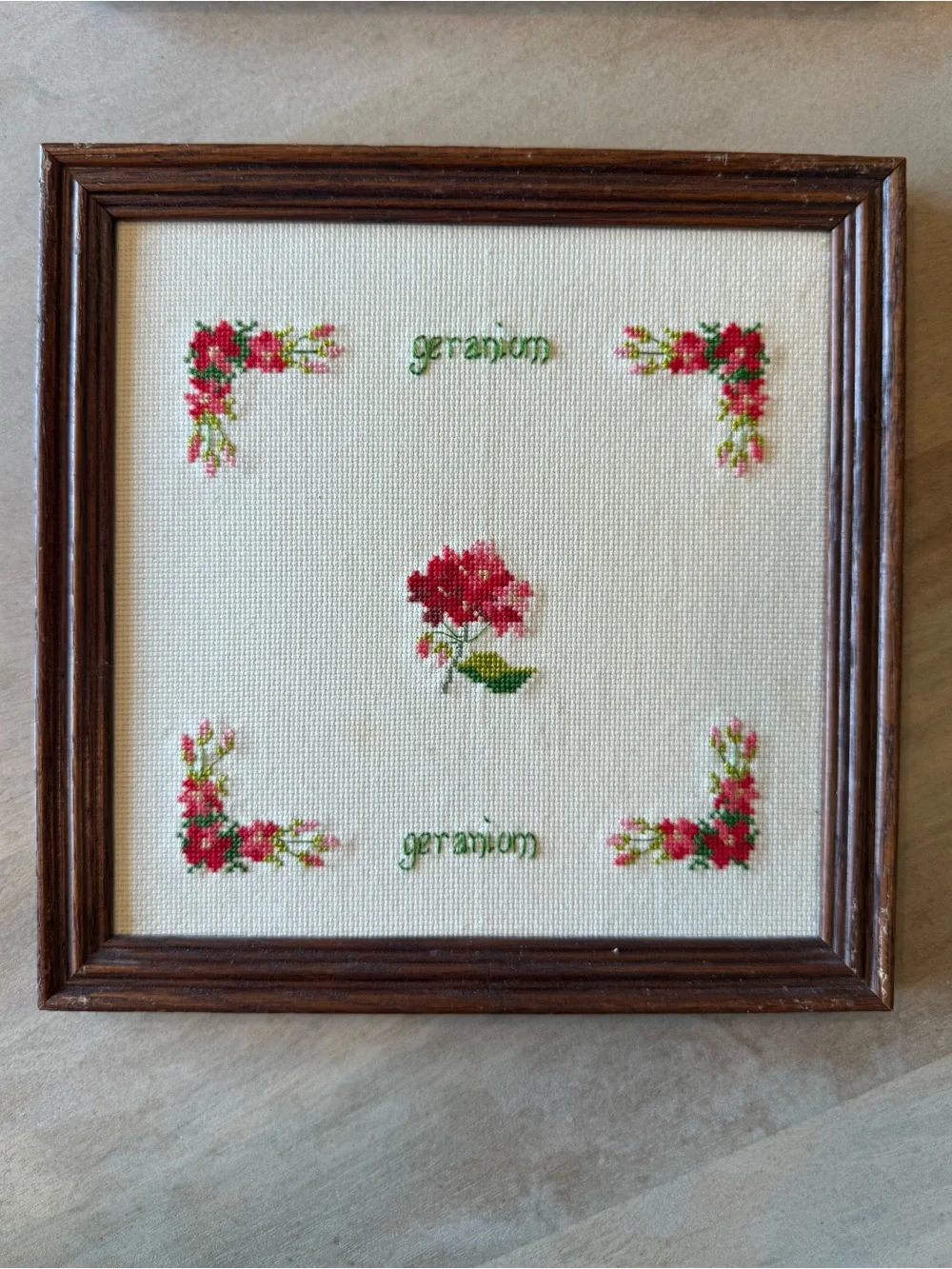 Set of Four Floral Embroidered Wall Frames - Brown